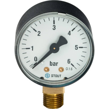 Радиальный манометр STOUT SIM-0010, корпус Dn 50 мм, 0-6 бар, кл.2.5-1