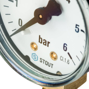 Радиальный манометр STOUT SIM-0010, корпус Dn 50 мм, 0-6 бар, кл.2.5-4