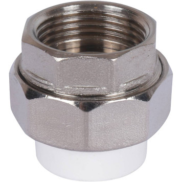 Муфта разъемная Политэк 20х3/4 с внутренней резьбой для полипропиленовых труб под сварку (белая)-2