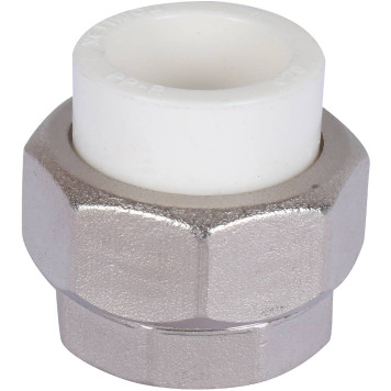 Муфта разъемная Политэк 20х3/4 с внутренней резьбой для полипропиленовых труб под сварку (белая)-3