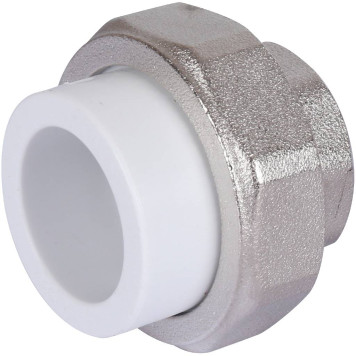 Муфта разъемная Политэк 25х3/4 с внутренней резьбой для полипропиленовых труб под сварку (белая)