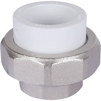 Муфта разъемная Политэк 25х3/4 с внутренней резьбой для полипропиленовых труб под сварку (белая)-1