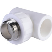 Тройник Политэк 32x1 с наружной резьбой для полипропиленовых труб под сварку (цвет белый) (9510003201)