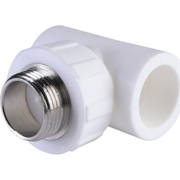 Тройник Политэк 32x1& для полипропиленовых труб с наружной резьбой (белый)