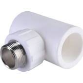 Тройник Политэк 32x3/4 с наружной резьбой для полипропиленовых труб под сварку (цвет белый) (9510003234)