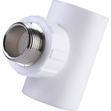 Тройник Политэк 32x3/4 для полипропиленовых труб с наружной резьбой (белый)-2