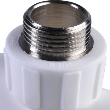 Тройник Политэк 32x3/4 для полипропиленовых труб с наружной резьбой (белый)-5