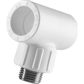 Тройник Политэк 25x1/2 с наружной резьбой для ПП труб под сварку (белый)-1