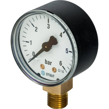 Радиальный манометр STOUT SIM-0010, корпус Dn 50 мм, 0-6 бар, кл.2.5