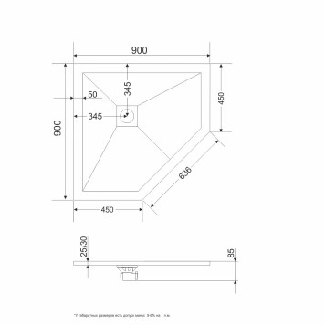Душевой поддон трапеция RGW ST/T-W Белый 900x900-12