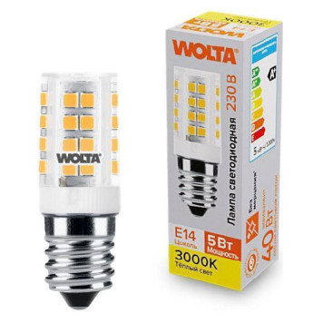 Лампа светодиодная Wolta E14 5Вт 3000K WSTD-JCD-5W3KE14-C