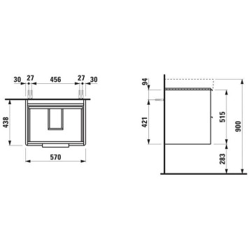 Laufen Base Тумба подвесная 57х44х53см, с раковиной, с 2 выдвиж. ящиками, с механизмом мягкого закрывания, цвет: белый матовый. 8.1096.3.000.104.1, 4.0223.2.110.260.1-1