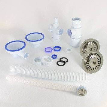 Сифон Wirquin Элит 11/2 х 40 мм для двойной мойки с нерж. чашками D114 мм с отводом и с круг.пер. L300 мм-1