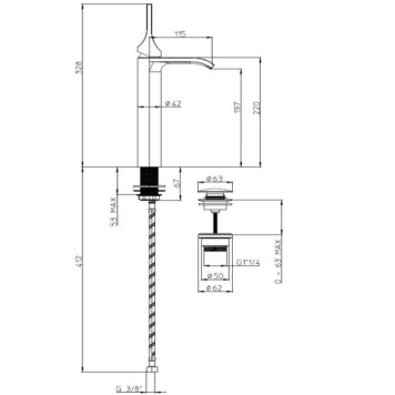 Bossini Apice Смеситель для раковины на 1 отверстие, однорычажный, высота излива 197 мм., с донным клапаном, цвет: белый матовый-1