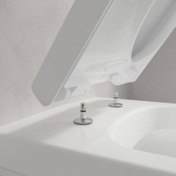 VilleroyBoch Architectura Унитаз подвесной 37x53см, безободковый, сиденье микролифт, CeramicPlus, цвет: альпийский белый. 4694HRR1-2