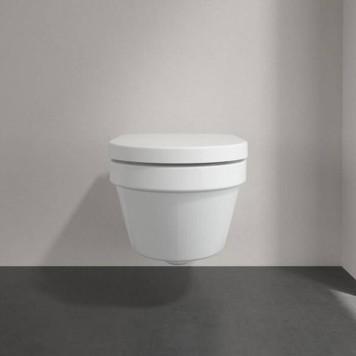 VilleroyBoch Architectura Унитаз подвесной 37x53см, безободковый, сиденье микролифт, CeramicPlus, цвет: альпийский белый. 4694HRR1-7