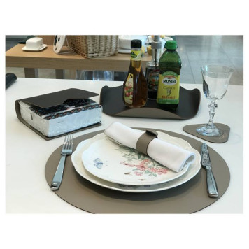 ADJ Плейсмат 40см., круглый, натуральная кожа, цвет: капучино/шоколад-2