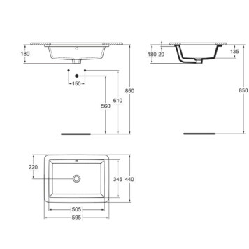 Ideal Standard Strada Раковина 59.5x43.5см., встраиваемая снизу, без отв., цвет: белый. K077901-6