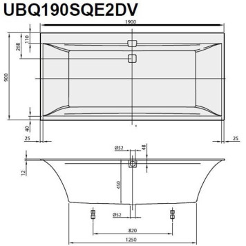 Villeroy Boch Squaro edge 12 Ванна встраиваемая 190х90х45см., прямоугольная, цвет: белый-4