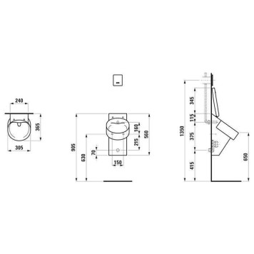 Laufen VAL Писсуар 30.5x36.5x56см., Rimless, внутренний подвод воды, цвет: белый. 8.4028.1.000.000.1-1