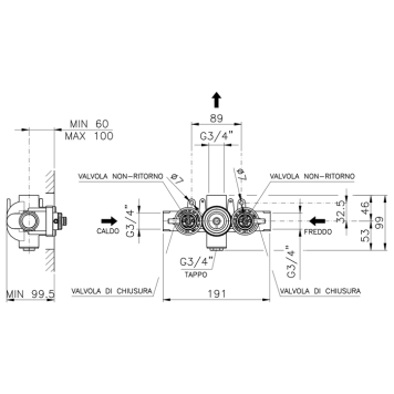 Nicolazzi Внутреняя часть Термостатического смесителя 3/4 Без запорного вентиля-1