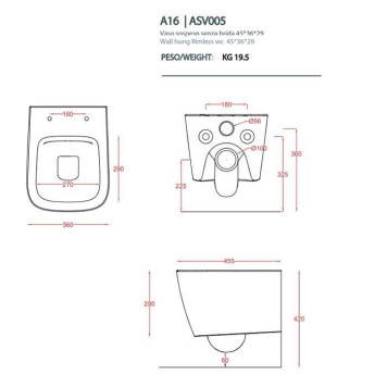 Artceram A16 MINI Унитаз подвесной безободковый 36х45 см, цвет: белый-1