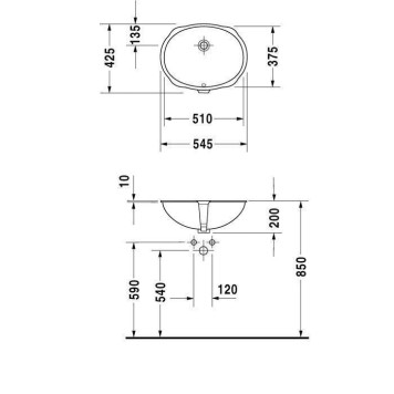 Duravit Santosa Раковина 51x37.5см., без отв., встраиваемая снизу, с переливом, цвет: белый. 0466510000-1