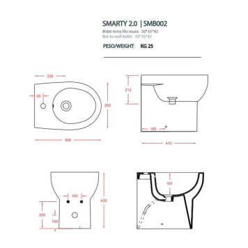 ARTCERAM/HIDRA SMARTY Биде напольное 35х50 см, без крепежа, с 1 отв под смеситель, цвет: белый. ACA020, SMB002 01 00bi*0-2