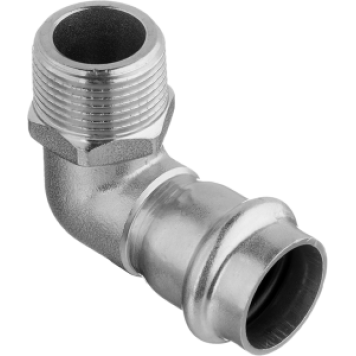 Фитинги под пресс-инструмент Пресс-угольник 90°, из нержавеющей стали, с переходом на наружную резьбу, 15х1/2 Kromwell KW.SP953001504