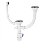 Сифон Wirquin Элит 11/2 х 40 мм для двойной мойки с нерж. чашками D114 мм с отводом и с круг.пер. L300 мм