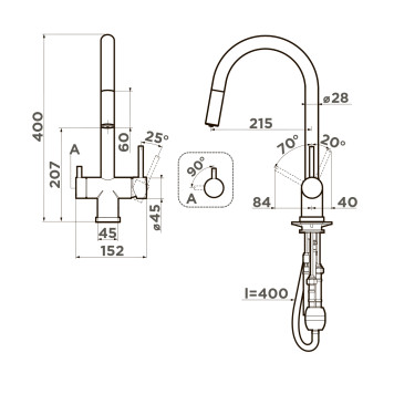 Omoikiri Akita-S-IB Смеситель для кухни с выдв. изливом и возм. подкл. фильтр, Indigo Blue 4994438-1