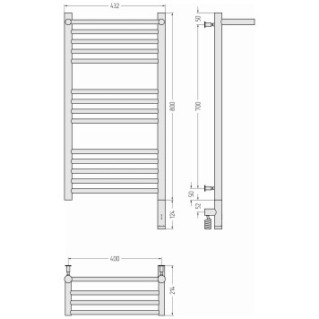 Сунержа Богема 3.0 с 1 полкой Полотенцесушитель электр. 43,2x92,4h см, правое, белый 12-5807-8040-3