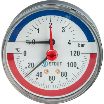 STOUT SIM-0005 Термоманометр с автоматическим запорным клапаном, Dn 80 мм, 0-120°C, 0-4 бар.-1