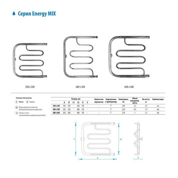 Водяной полотенцесушитель Energy Mix 500х500-4
