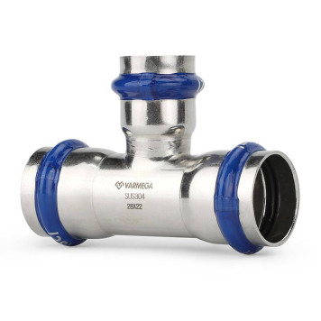 Тройник VARMEGA раструбный Inox Press переходной 22x18x22-1