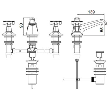Sbordoni D eacute;co prestige Смеситель для раковины на 3 отв. с донным клапаном, излив 139мм h65мм, цвет: никель-1
