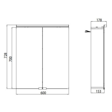EMCO Pure Зеркальный шкаф 60x70см., LED-подсветка, 2 двери, 2 полки, розетка, без нижней подсветки-1