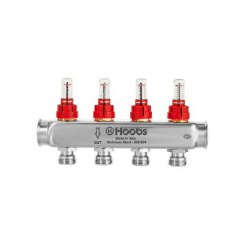 Коллектор Hoobs, нерж. сталь, с расходомерами и кронштейнами, 1 х3/4 -5 вых.. HB-INCRO-804505