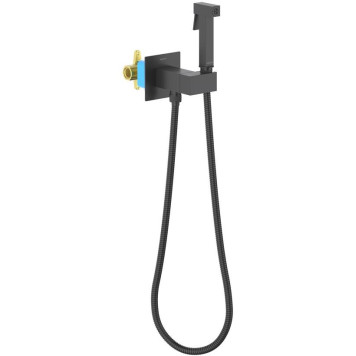 AQ1025MB ЛИРА комплект для гигиенического душа встроенный (смеситель c прогрессивным картриджем + гигиеническая лейка + шланг), матовый черный AQ1025MB