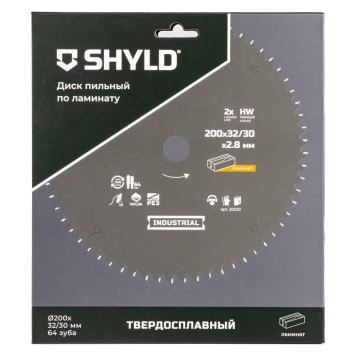 Диск пильный по ламинату SHYLD твердосплавный 200х32/30 мм, 64 зуба(20520)-3