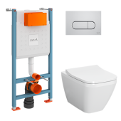 9856B003-7207 Комплект: Integra Square подвесной Безободковый унитаз + тонкое сиденье МЛ/БС+ инсталляция + панель смыва хром глянец 9856B003-7207
