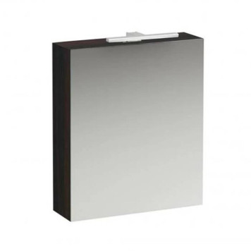 Laufen Base Шкаф зеркальный 60x18.5x70см, 1 дверца, SX, с горизонтальным элементом LED-подсветки, 2 стеклянные полки, 1 розетка, цвет: темный вяз. 4.0275.1.110.263.1