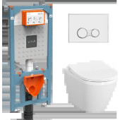 9856B003-7205 Комплект: Integra Round унитаз подвесной безободковый с тонким сиденьем МЛ+ инсталляция+ панель смыва глянец хром 9856B003-7205