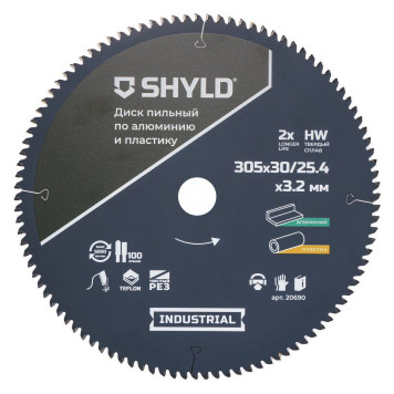 Диск пильный по алюминию и пластику SHYLD твердосплавный 305х30/25,4 мм, 100 зубьев(20690)-3