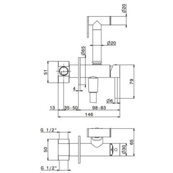 Kerama Marazzi Cмеситель с гигиеническим душем, встраиваемый, цвет: хром-1