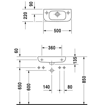 Duravit D-Code Раковина подвесная, 50х22см., с 1 отв., Dx, цвет: белый. 07065000082-2