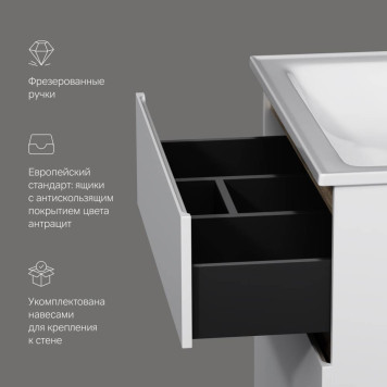 M85AFSX0802WG База под раковину, напольная, 80 см, 2 ящика, белый глянец-5