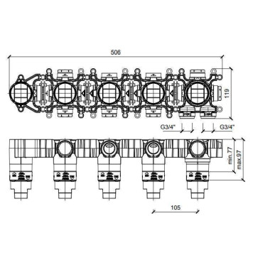 Almar Modular Встраиваемая часть термостатического смесителя с переключателем на 3 положения, горизонтальный модуль, цвет: черный матовый. E176911-1