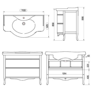 TW Armony Тумба с раковиной 112х62см., 2 ящика, доводчики Blum, цвет: Grafite/серебро античное-2