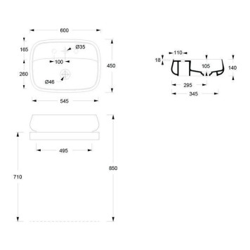 Alice Nur Plan Раковина 60x45x15см., накладная, 1 отв., цвет: чёрный матовый. 33210108-2